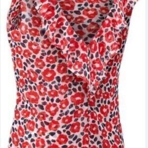 CAbi red and black flowered flipside blouse size Large